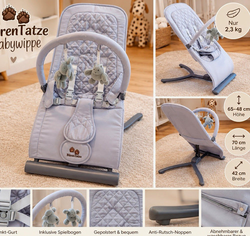 Babywippe grau mit spielbogen - babywippe,
